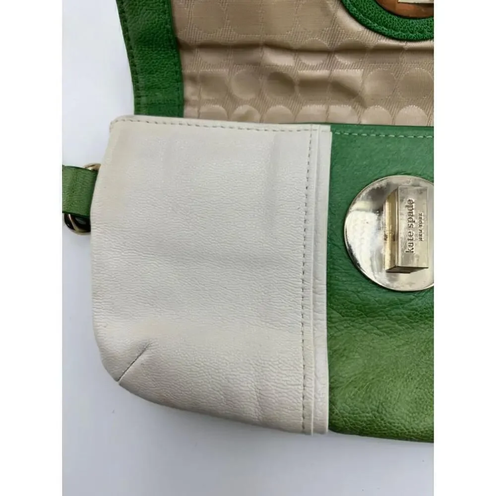 Women's Kate Spade Green and White Leather Clutch